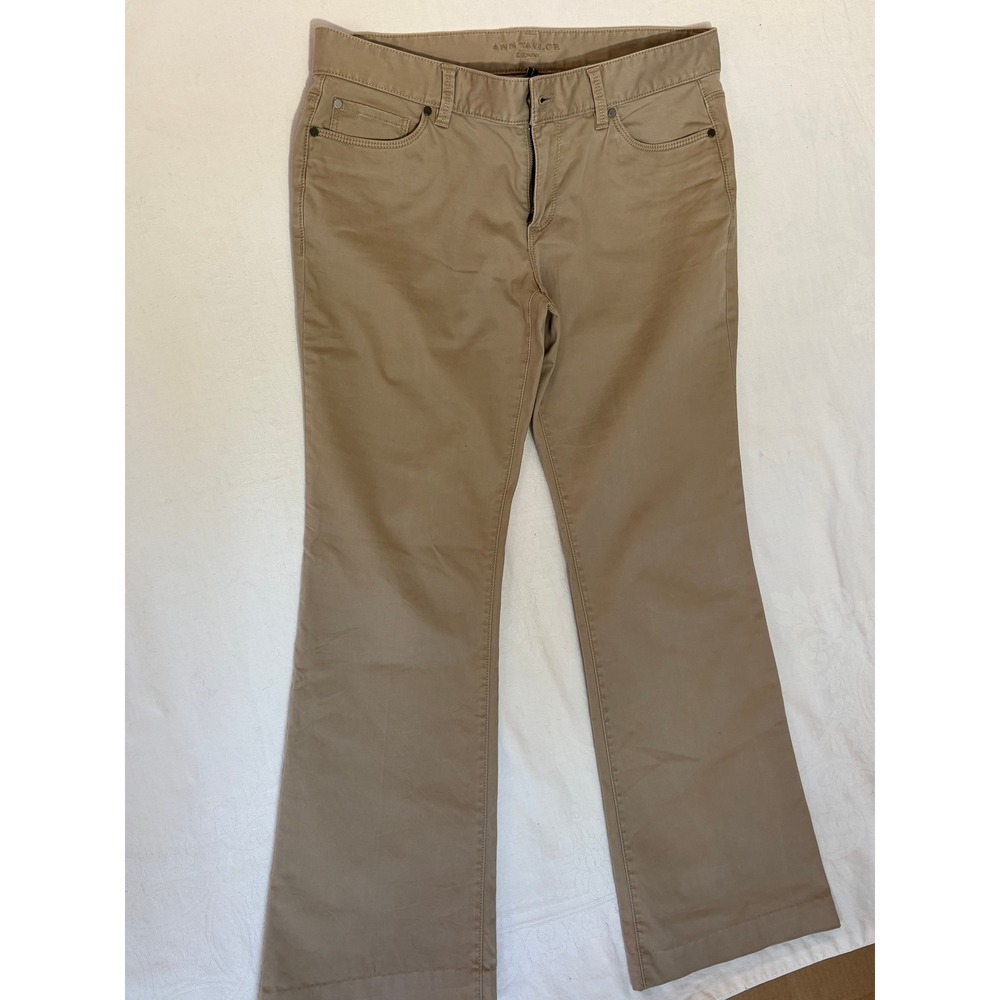 Ann Taylor Denim Khaki Pants Tan Flare Leg Mid Rise Size 10 Casual Workwear